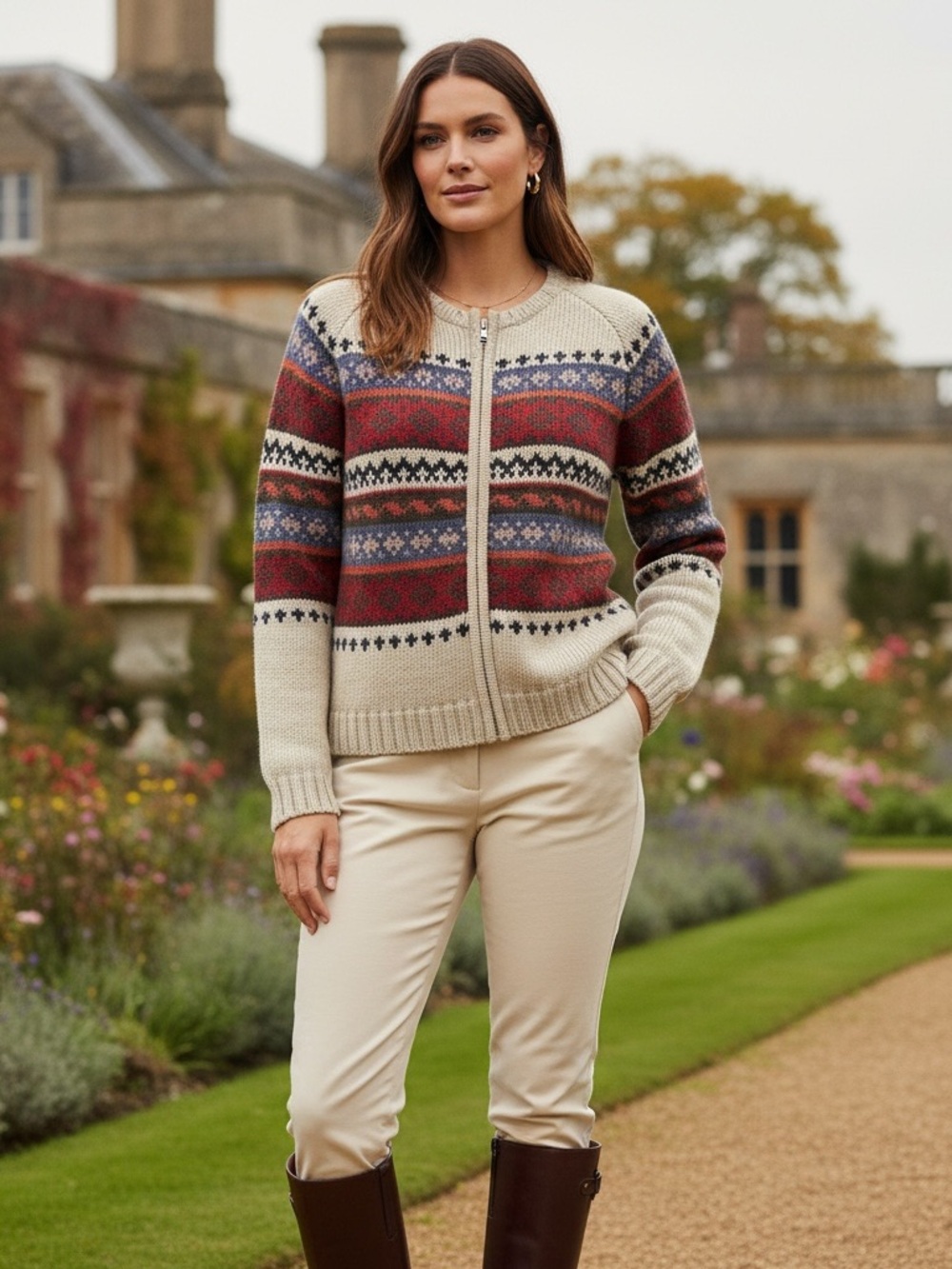 Paul Harris Shetland Wool Fair Isle Zip Cardigan Sweater Medium EUC